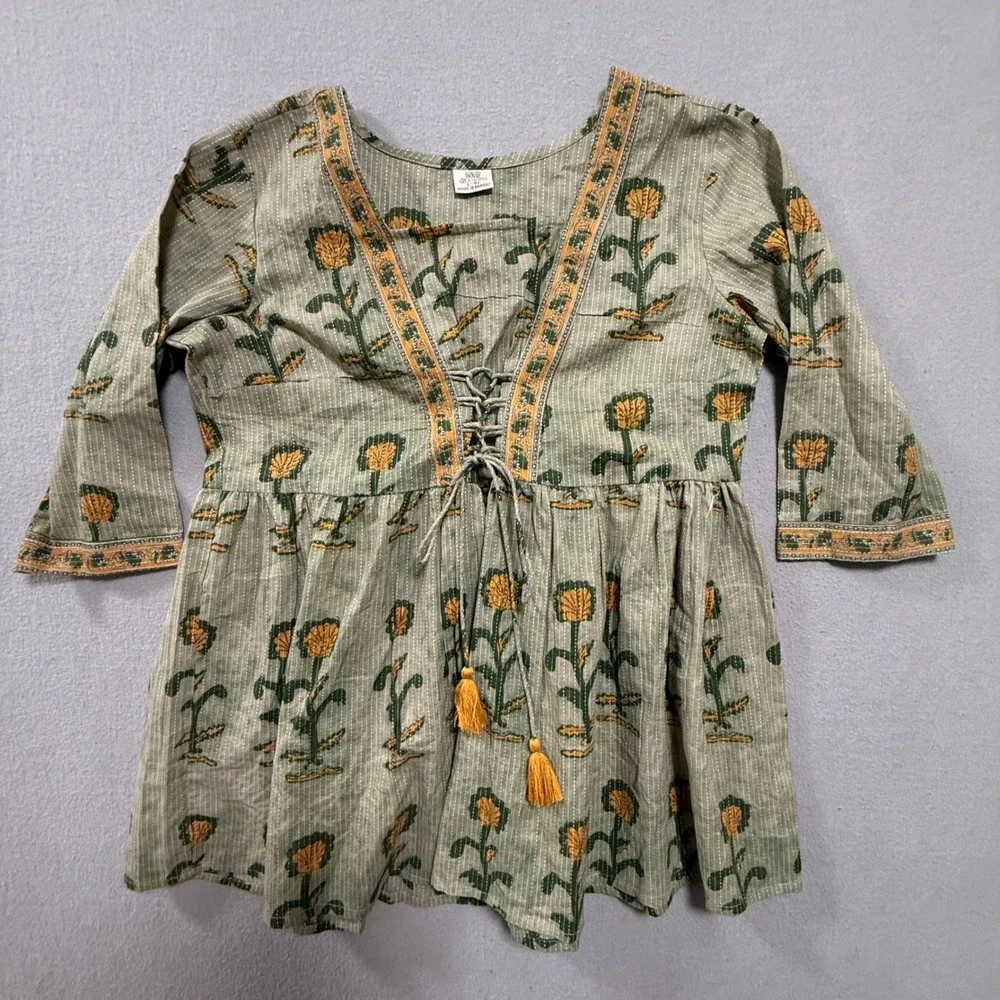 Nav Jeewan Babydoll Ethnic Boho Fusion Made India‎ Tunic Top Women Size Large 42